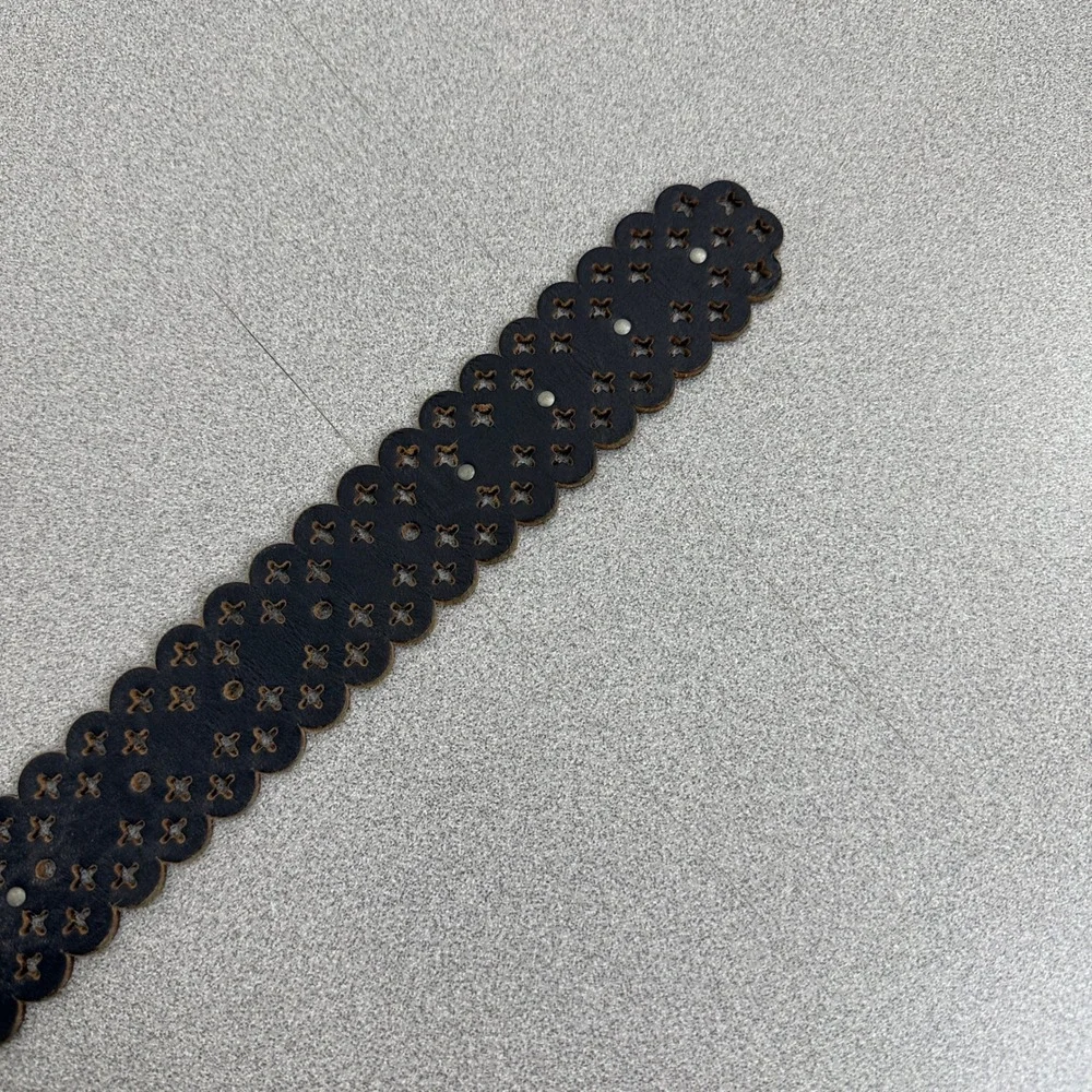 Lucky Brand Belt Women S Black Scalloped Leather Laser Cut Floral Studded
